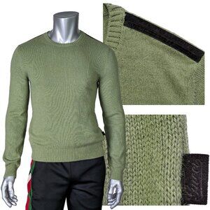 GUCCI SWEATER MENS GREEN ALPACA ANGORA SILK w LOGO TAB sz M MEDIUM